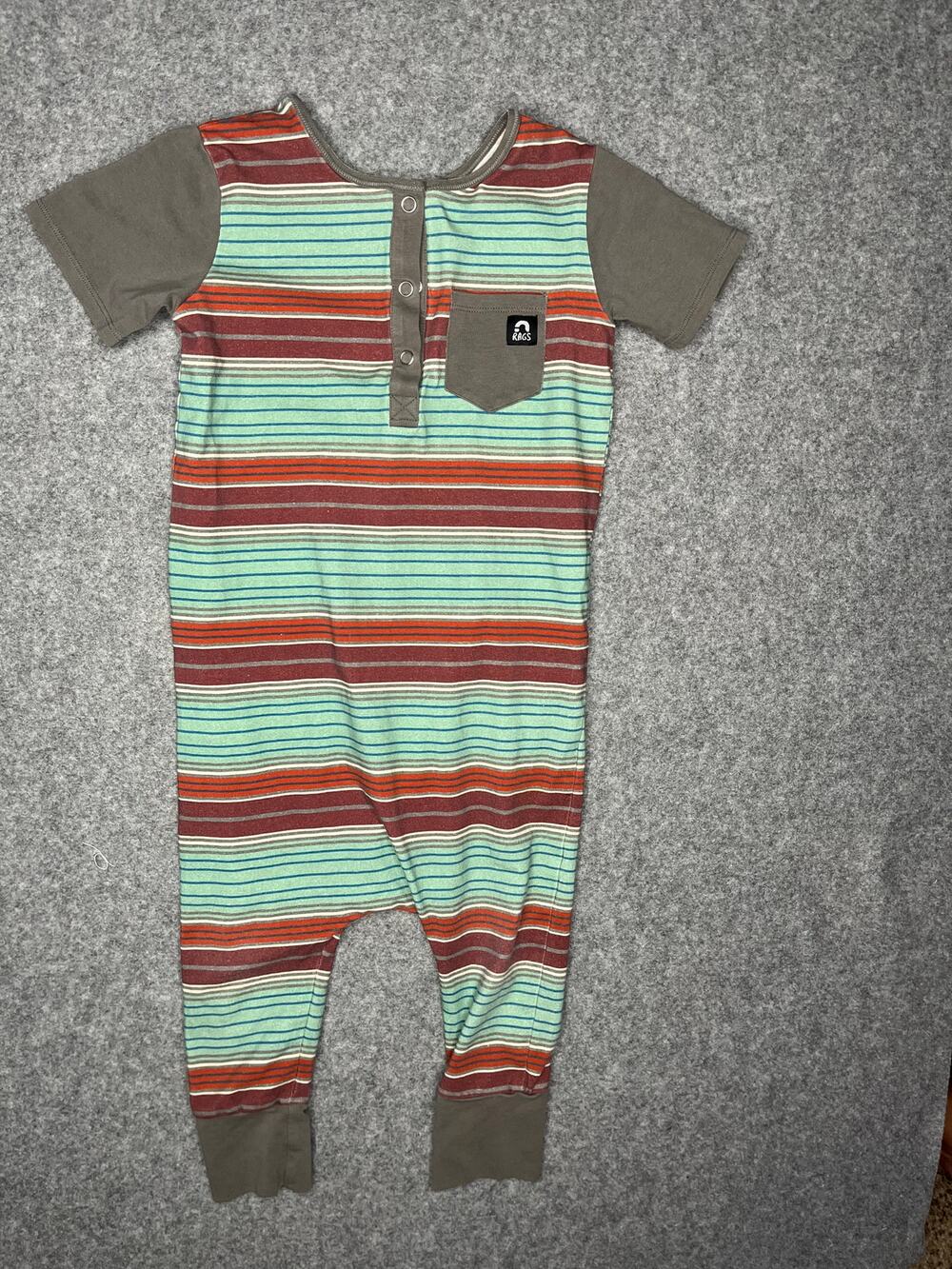 RAGS To Raches Stripe Short Sleeve Romper One Piece Mint Rust Gray size 3/4